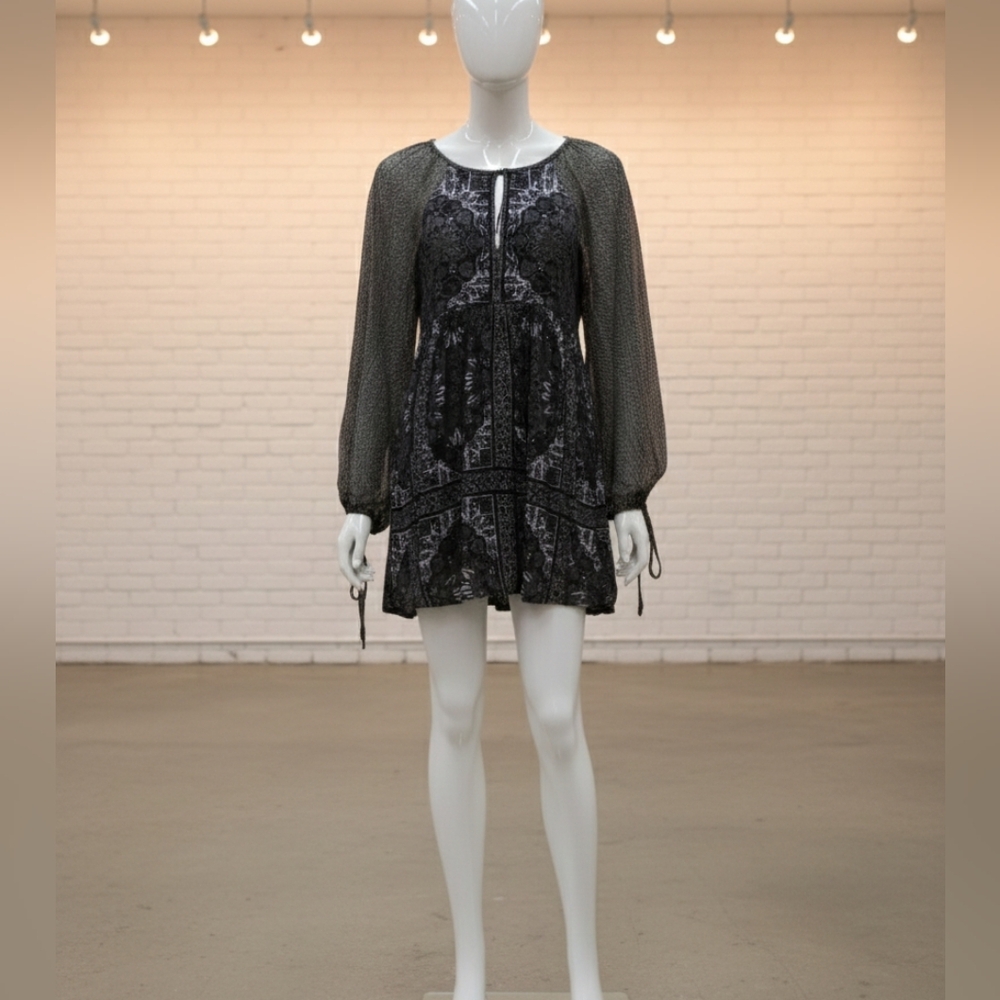 Free People Oksana Black and White Patterned Midi Dress